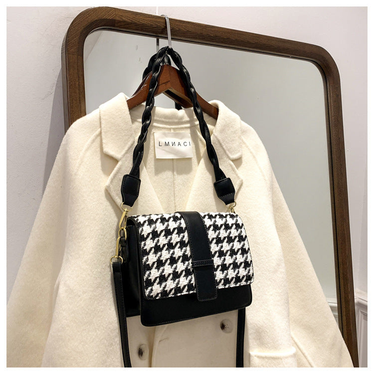 Trolis Houndstooth Bag for Women2024New Trendy Korean Version Niche Versatile Single Shoulder Crossbody Fashion Small Square Bag