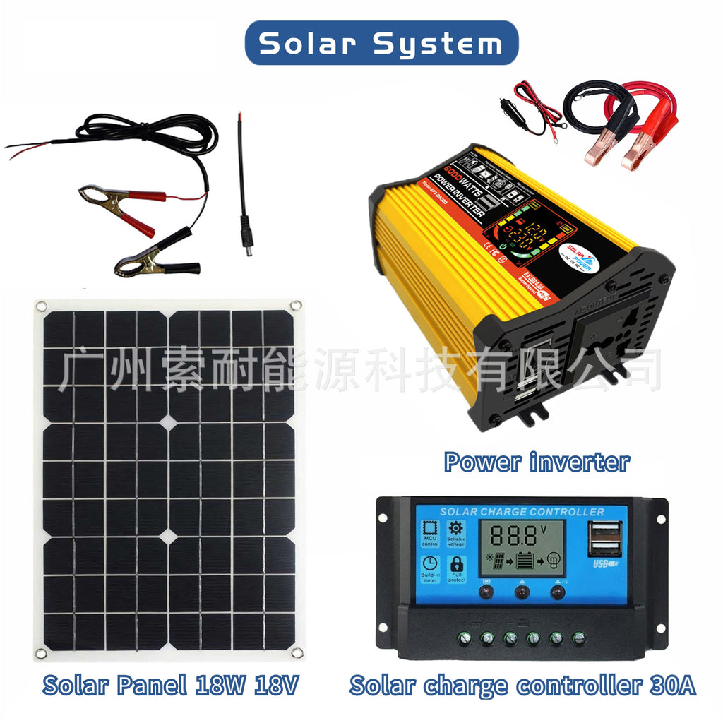 Solar Energy Kit System:Smart Inverter 30A Controller 18W Solar Panel Solar System