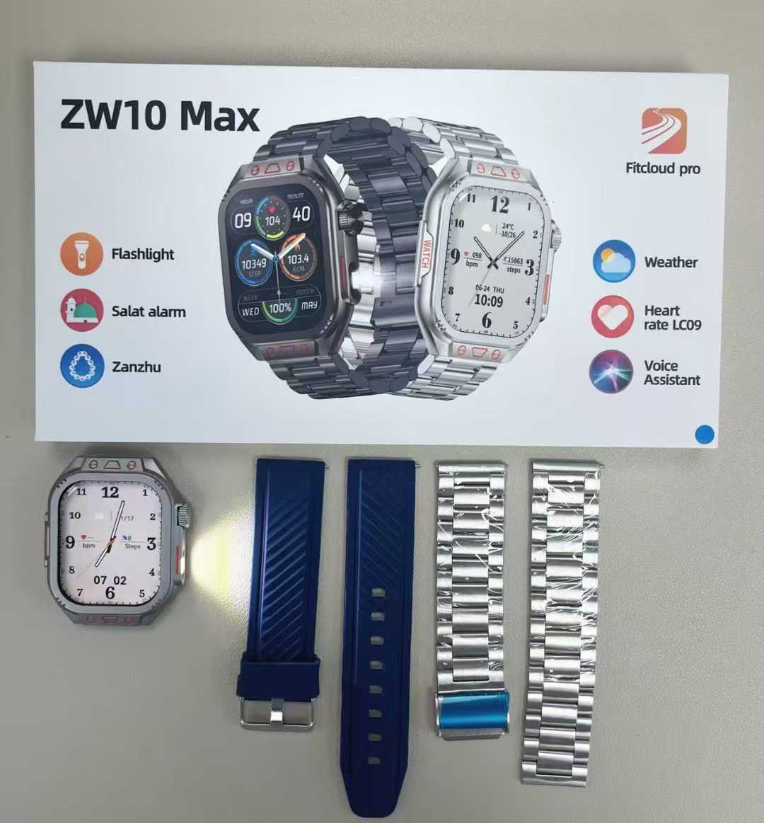 ZW10 Max Smart Watch Bluetooth Call True Heart Rate Step Sleep Monitor Flashlight Outdoor Three-Proof Sports
