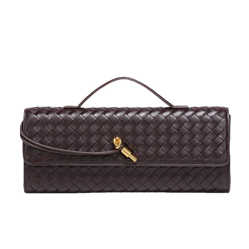 European and American Niche Woven Single Shoulder Baguette Bag Fashion Horizontal Clutch Bag Organ Lady Crossbody Bag Long Bag