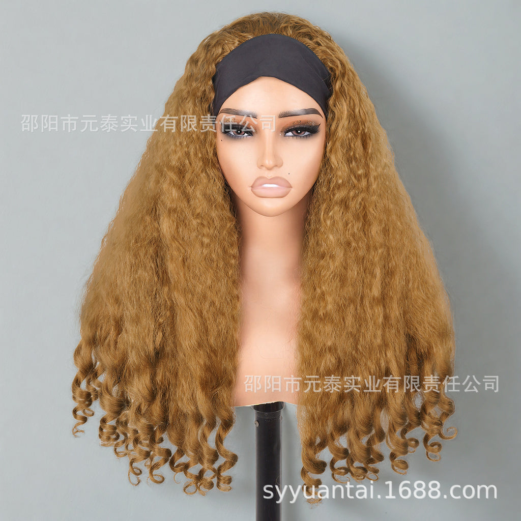 Cross-Border Hot-Selling Wig Factory European and American Fashion Synthetic Hair Mechanism Ice Ribbon VPART Long Curly Hair Curly Hair Top