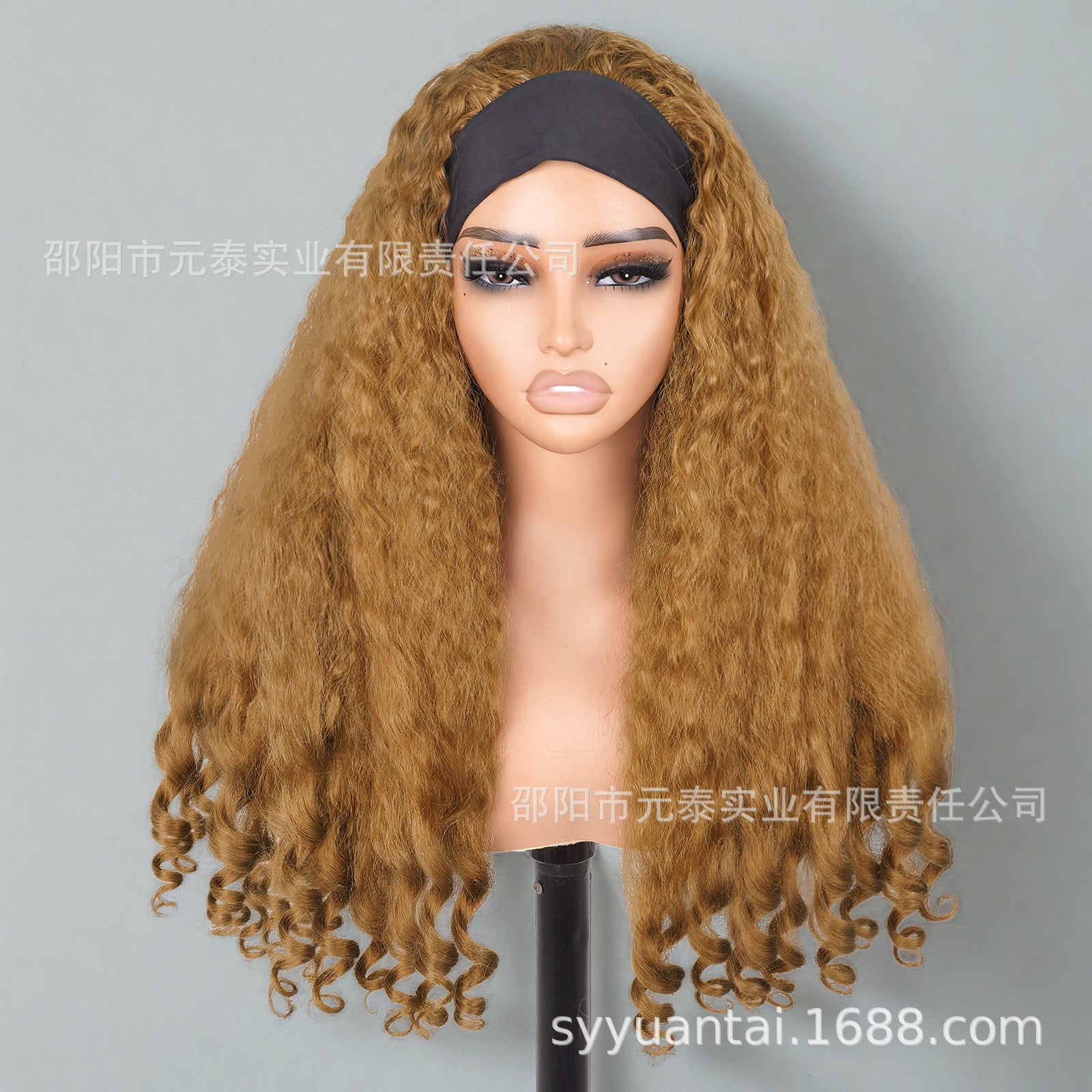 Cross-Border Hot-Selling Wig Factory European and American Fashion Synthetic Hair Mechanism Ice Ribbon VPART Long Curly Hair Curly Hair Top
