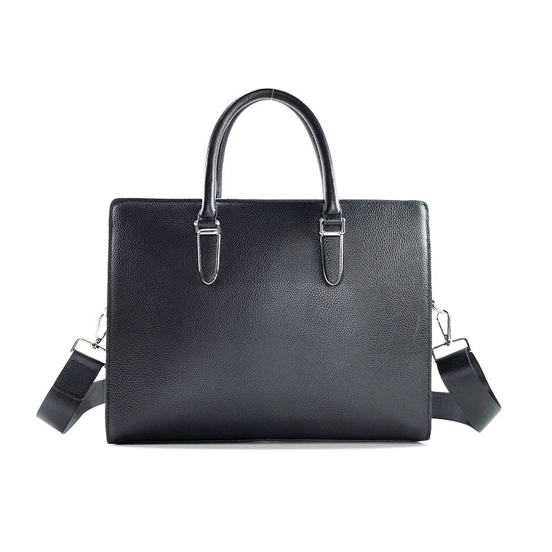 Fingerprint Unlock Bag Genuine Leather Business Commuting Large Capacity Men's Cowhide High-end Handheld Briefcase Anti-theft