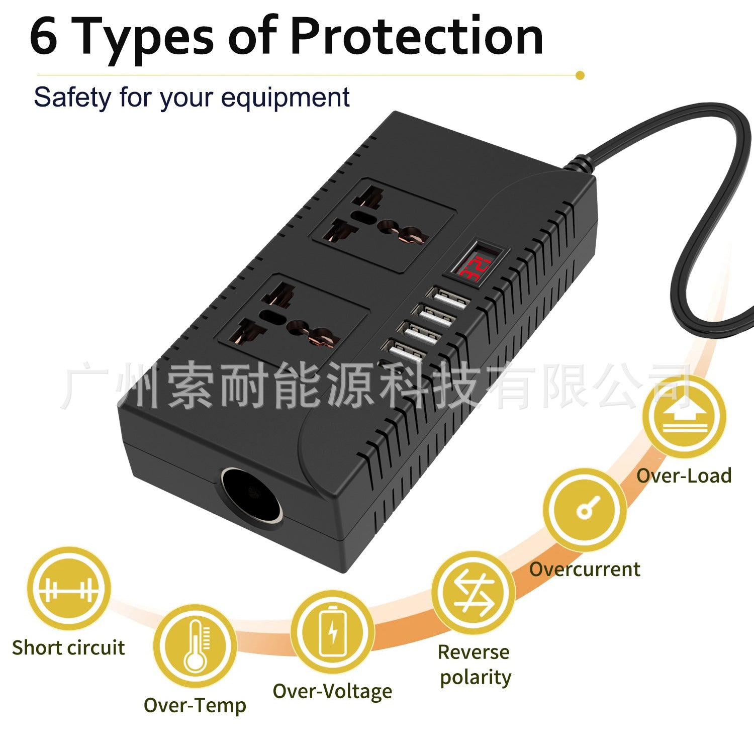 Hot Selling Car Inverter150W 12V/24V Turn110V/220V 4个USB Mouth 1个Type-C