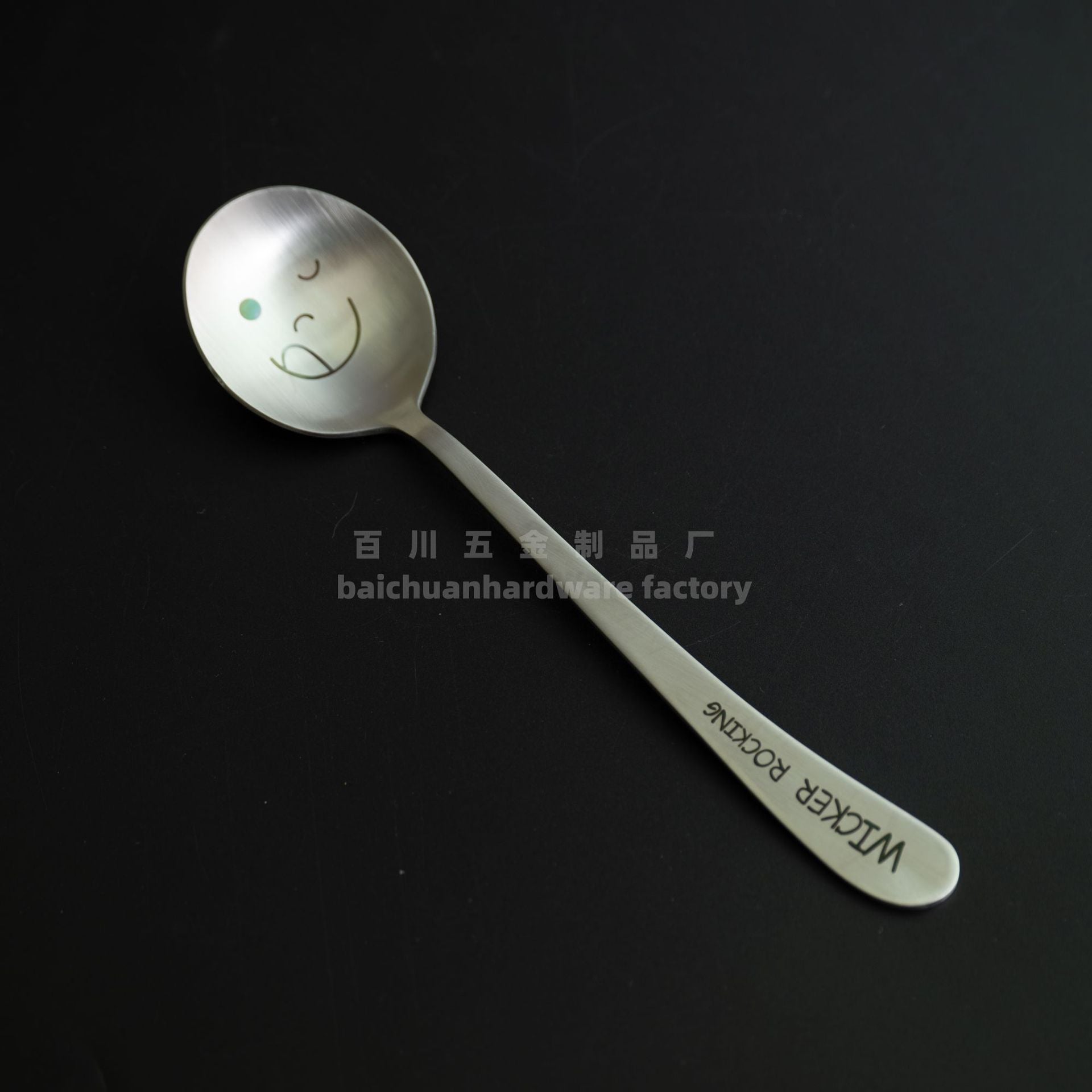 304Stainless Steel Creative Smiley Face Slanted Handle Laser Spoon Chopsticks Fork Student Tableware Full Set Gift Children's Tableware