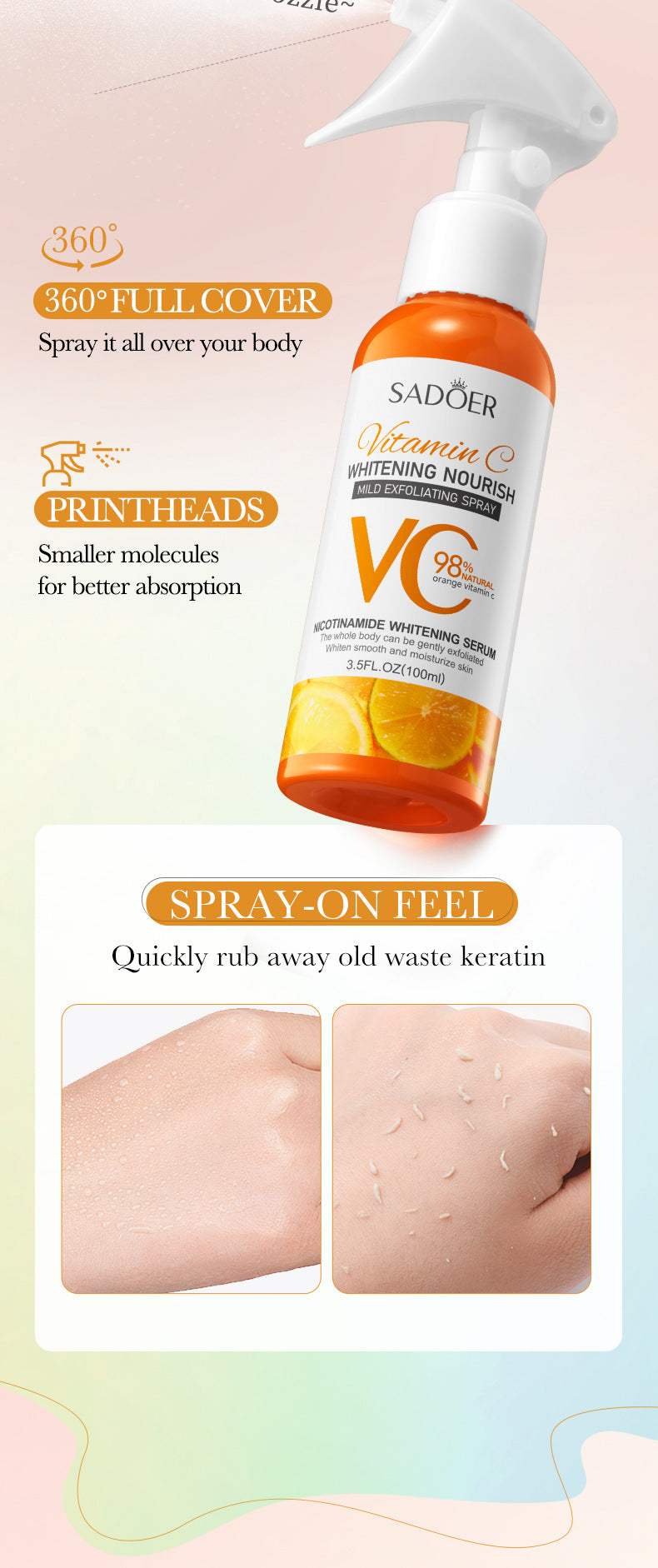 Exfoliating Spray SADOER Exfoliating Gentle Cleansing Body Hydrating Spray  Wholesale