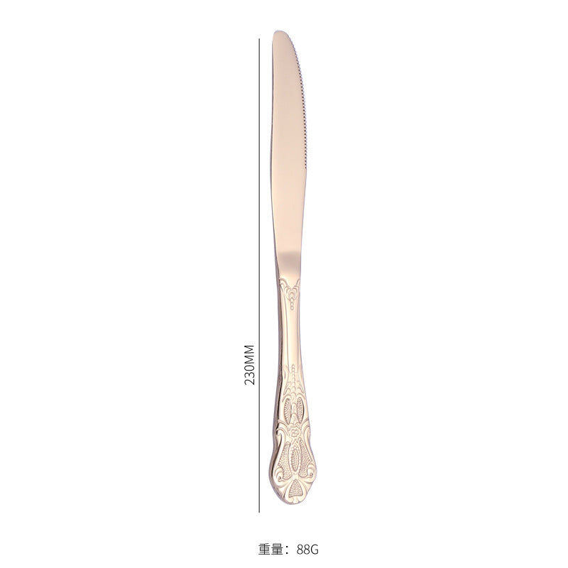 Stainless Steel Cutlery Restaurant Royal Court Knife Fork Spoon Set Hotel Western Cuisine European Retro Relief Steak Knife Fork