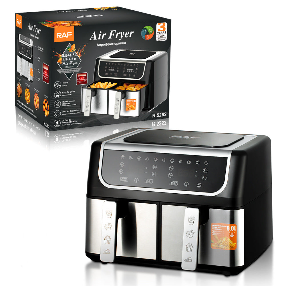 RAF European Standard Dual Tank Air Fryer Dual Compartment Large Capacity Multi-Function Dual Pot Dual Basket Smart Touchscreen Oil-Free