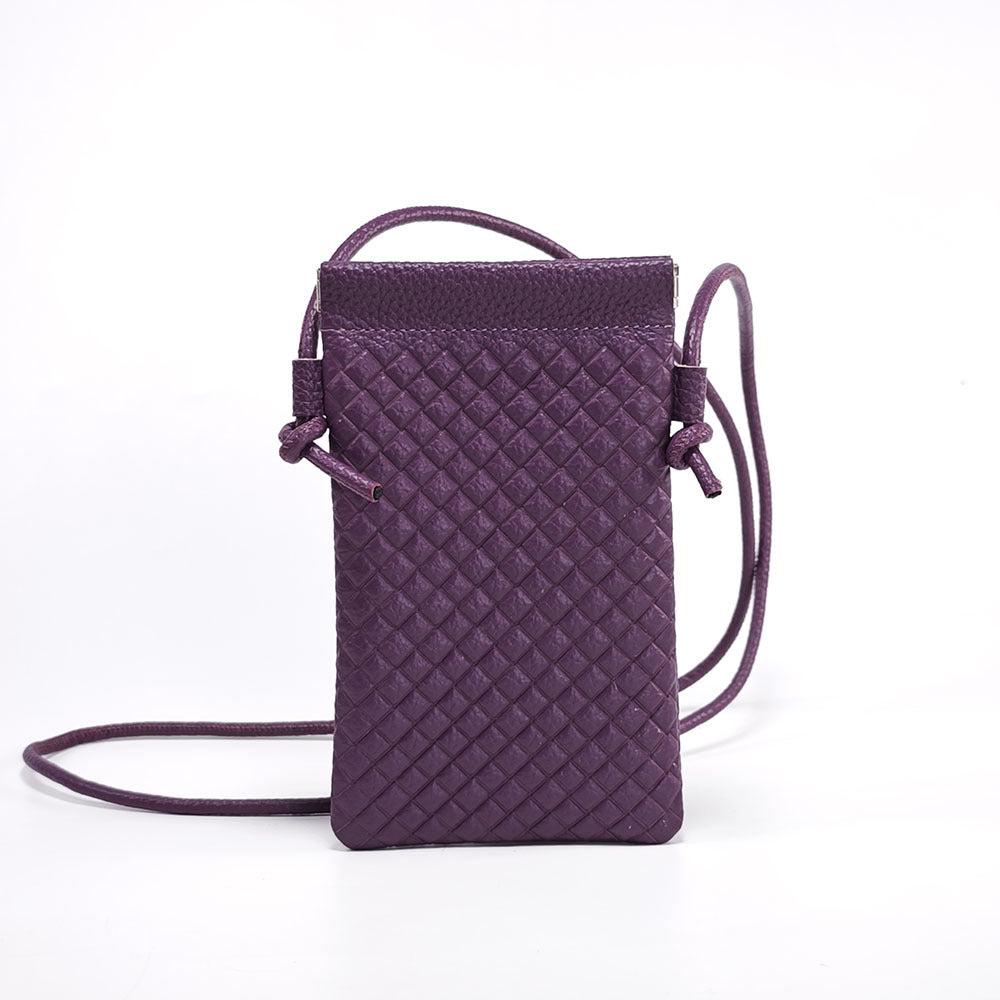 Genuine Leather Phone Bag for Women, Crossbody Small Bag, New Woven Pattern Vertical Style, Lightweight Mini Cowhide Walking Bag