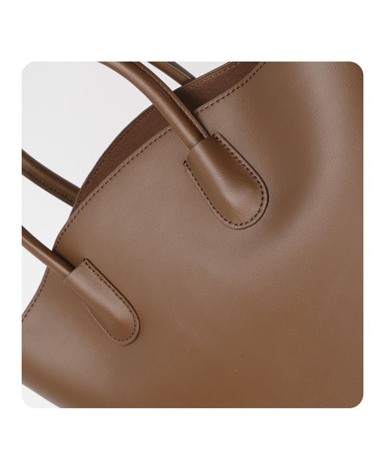 Vintage Large Capacity Commuter Tote Bag Cowhide Bucket Bag Crossbody Shoulder Bag for Women