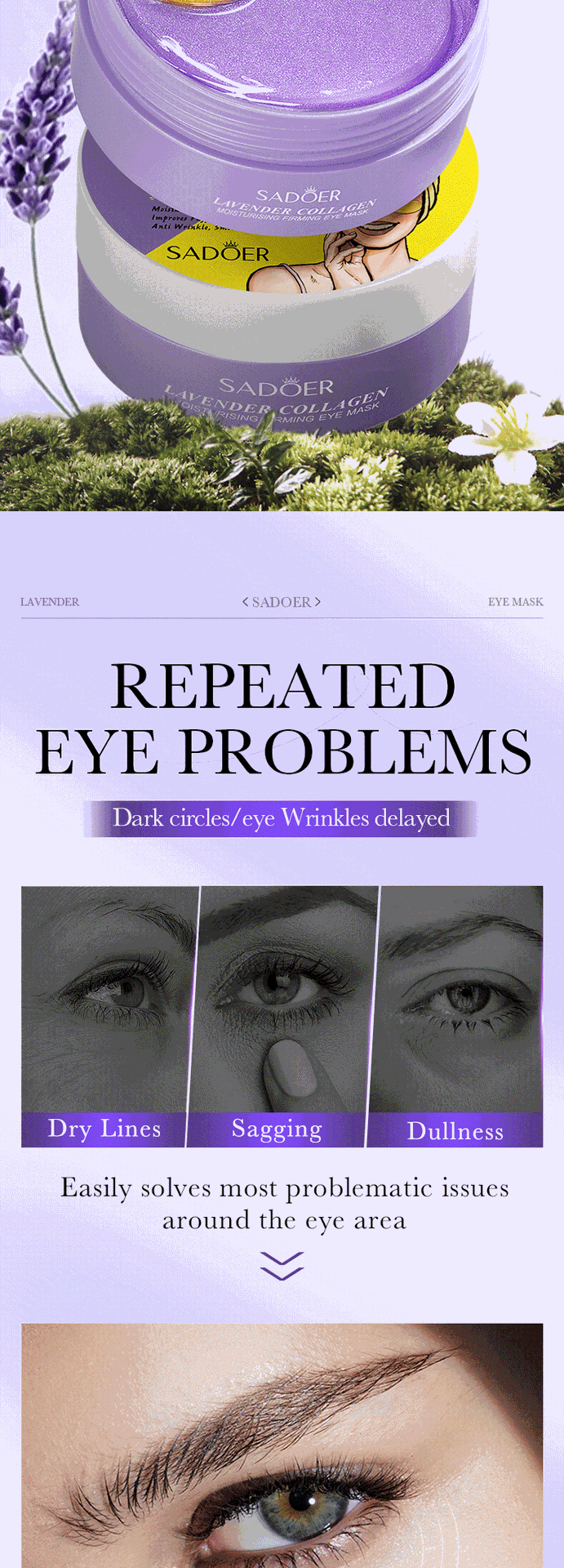 Lavender Collagen Eye Mask80gSADOER Firming and Moisturizing Eye Mask Patch  Wholesale