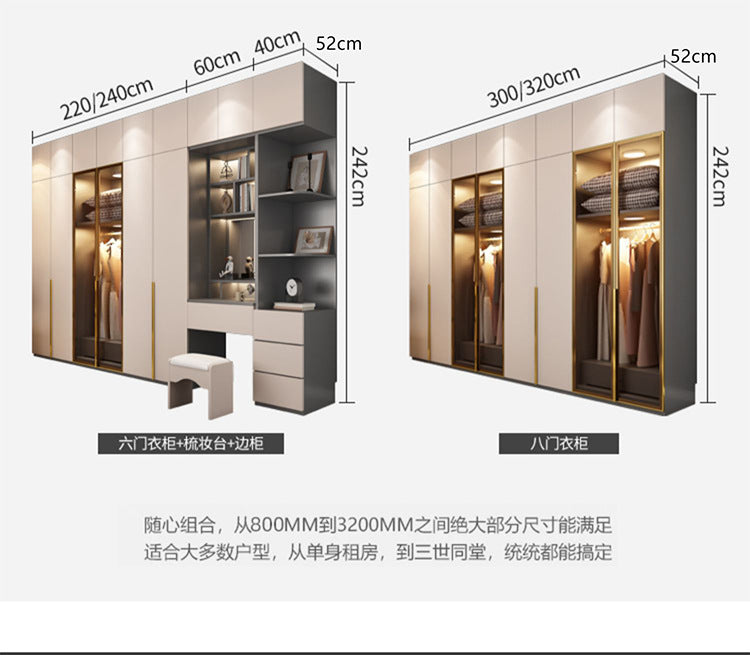 Light Luxury Glass Door Wardrobe Modern Home Bedroom Cloakroom Custom Processing Assembly Wardrobe Storage Large Wardrobe