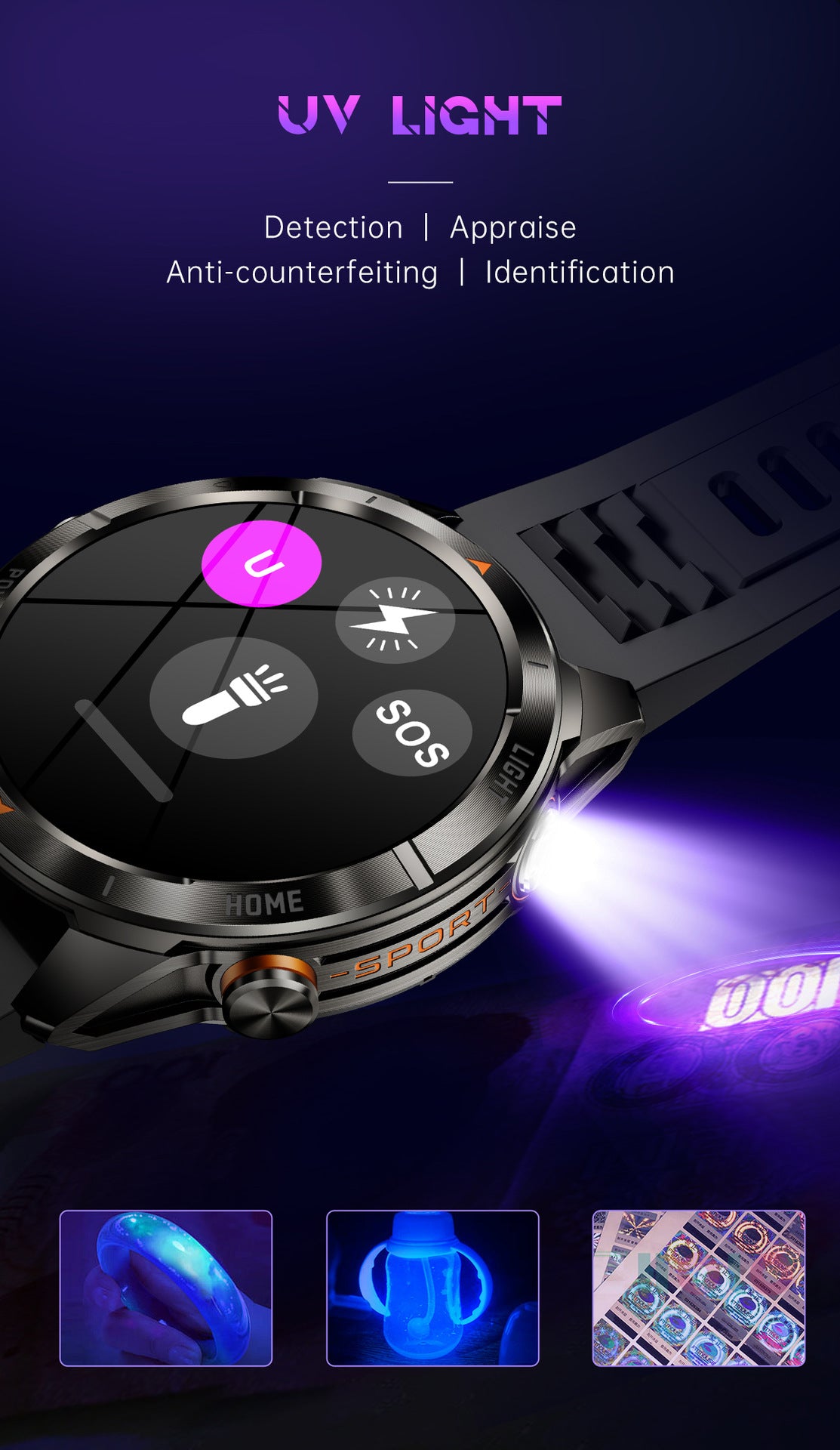 KT80Smart Watch Bluetooth Call True Heart Rate Step Sleep Monitoring IP68Deep Waterproof Flashlight Three-Proof