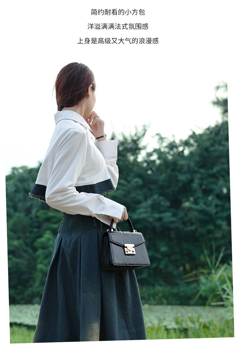 Snake Pattern Kelly Bag Niche Versatile Handbag High-Quality Fashion Women's Bag Light Luxury Single Shoulder Crossbody Women's Bag