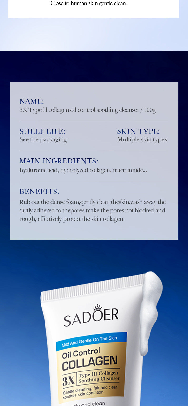 Cross-border Triple Collagen Facial Cleanser100g  Deep Cleansing Facial Cleanser Export Manufacturer Wholesale