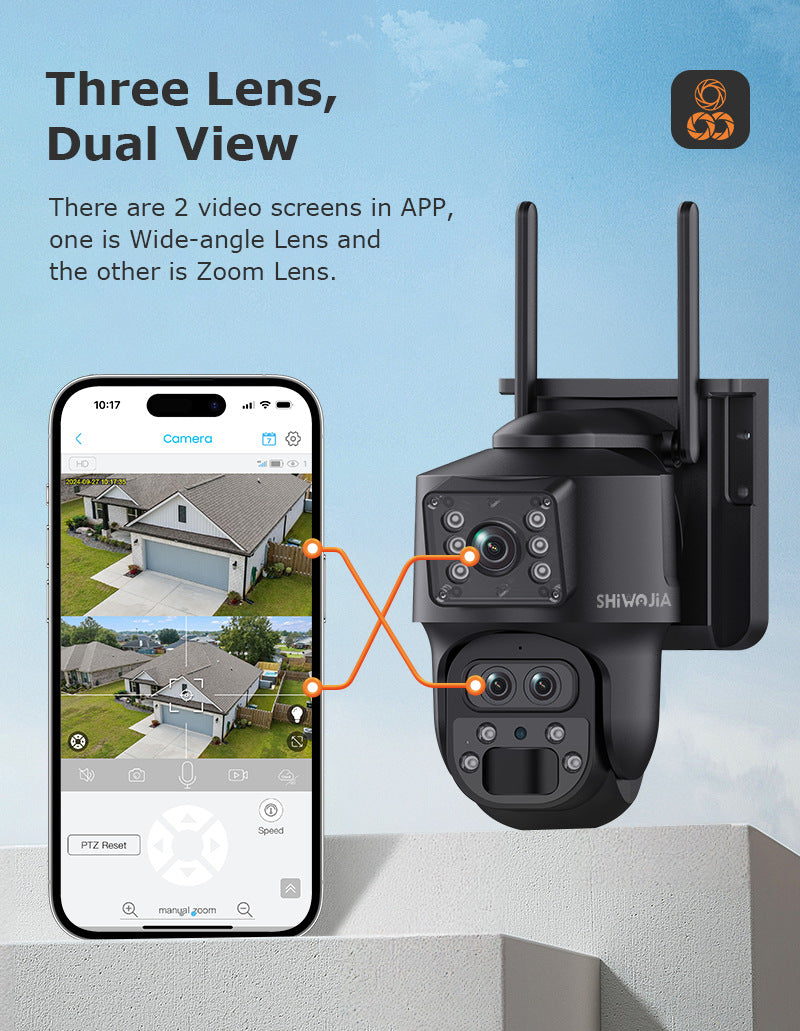 Outdoor4G Wireless HD Three Lens Solar Camera600Wan Remote Early Warning Fish Pond15Camera