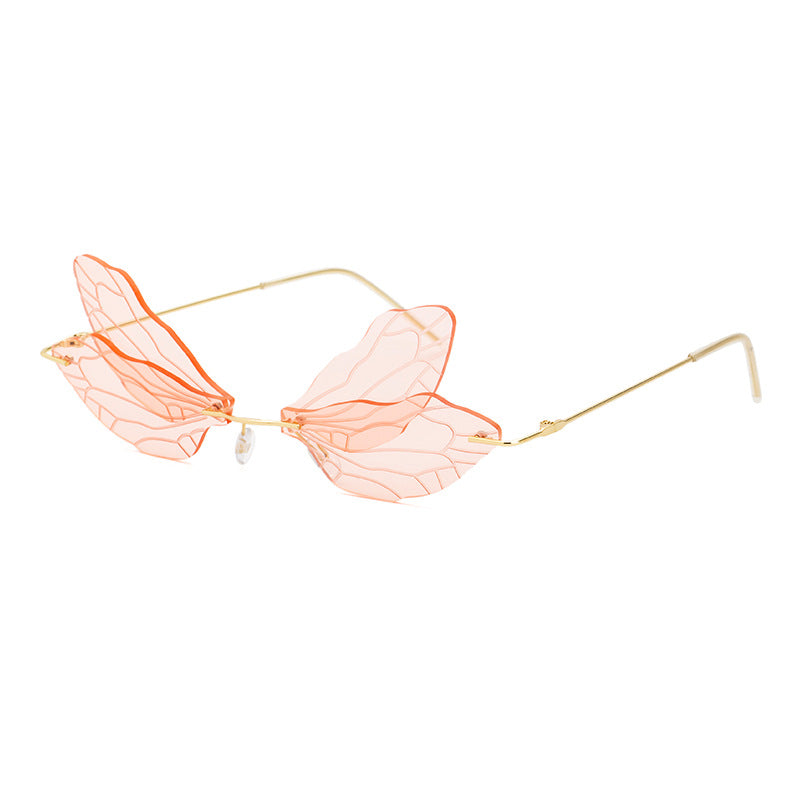Dragonfly Sunglasses for Women, Stylish Wing Design, Fashionable Double Lens Party Dance Frameless Sunglasses