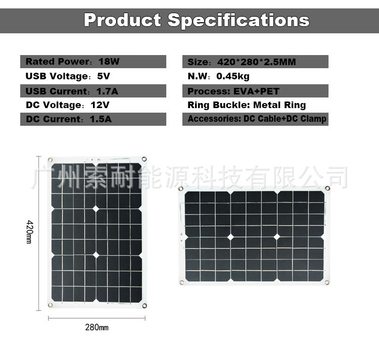 18W/36W/54W/72W 18V Monocrystalline Solar Panel Double USB Interface  30A Controller