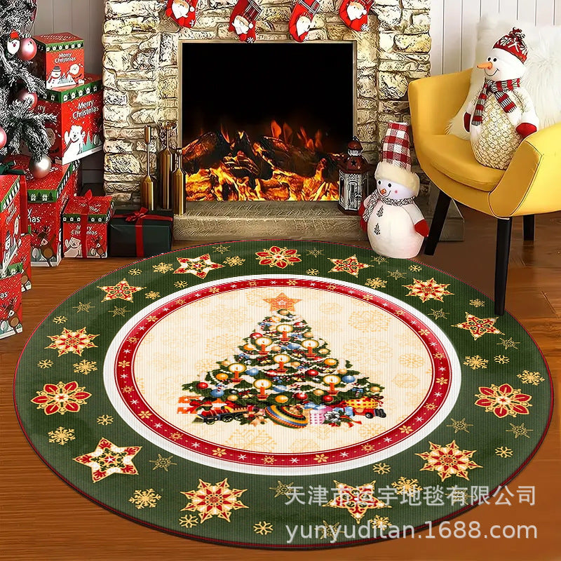 Christmas Carpet Round Living Room Crystal Velvet Floor Mat Christmas Decoration Atmosphere Mat Christmas Tree Floor Mat Customizable