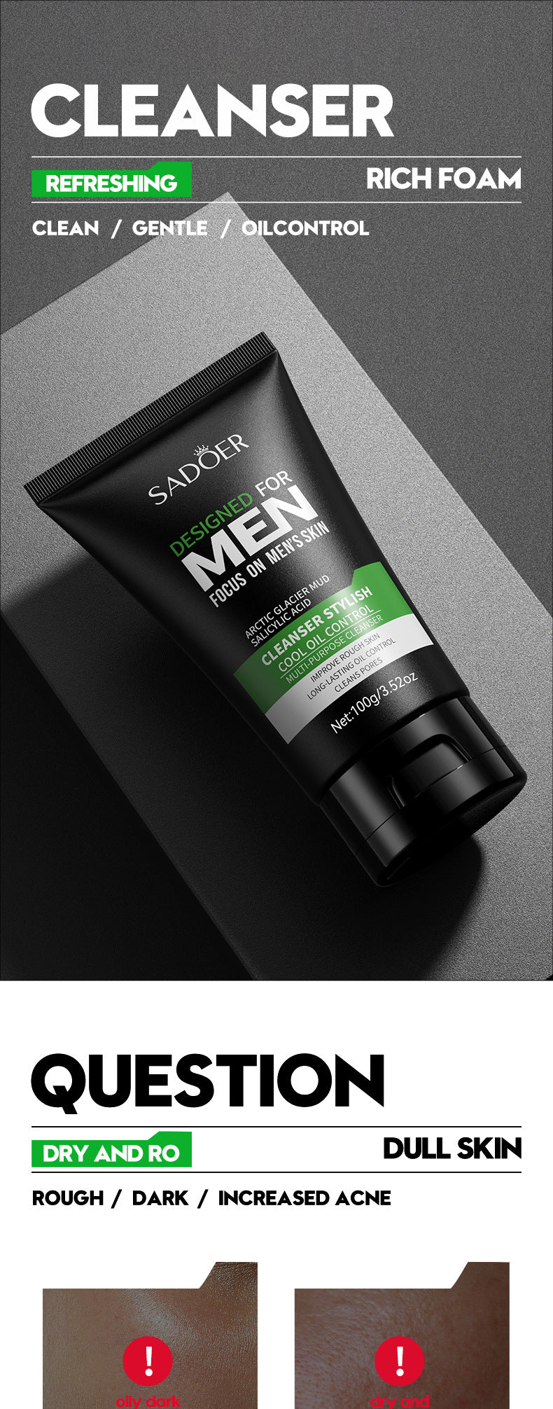 Men's Facial Cleanser100g Cool and Refreshing Men's Cleansing Face Wash for  Wholesale