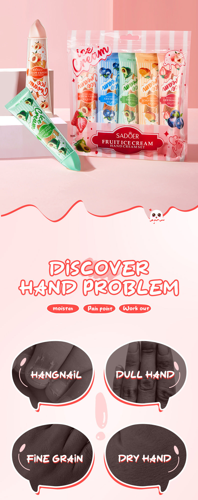 Fruit Hand Cream SADOER Ice Cream Series Moisturizing Autumn and Winter Hand Cream  Foreign Trade Wholesale