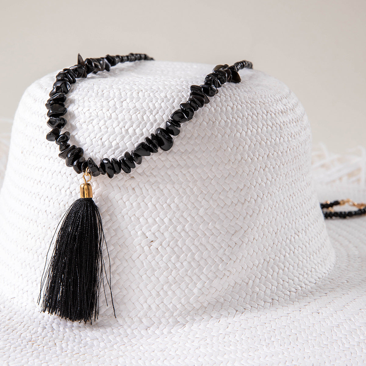 Simple Colorful Beaded Tassel y Chain Necklace Elegant Versatile Diamond-Studded Sweater Chain Jewelry