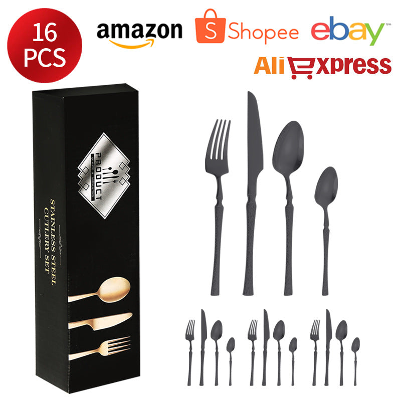 410Stainless Steel Cutlery Hotel Restaurant Hammered Knife Fork Spoon Set Western Small Waist Bark Pattern Steak Knife Fork