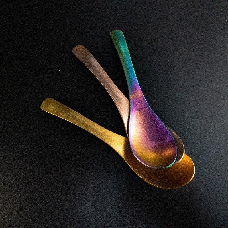 Pure Titanium Spoon Household Uncoated Ice Flower Craft Outdoor Pure Titanium Soup Spoon Hot Pot Wide Spoon High Temperature Coloring Titanium Soup Spoon