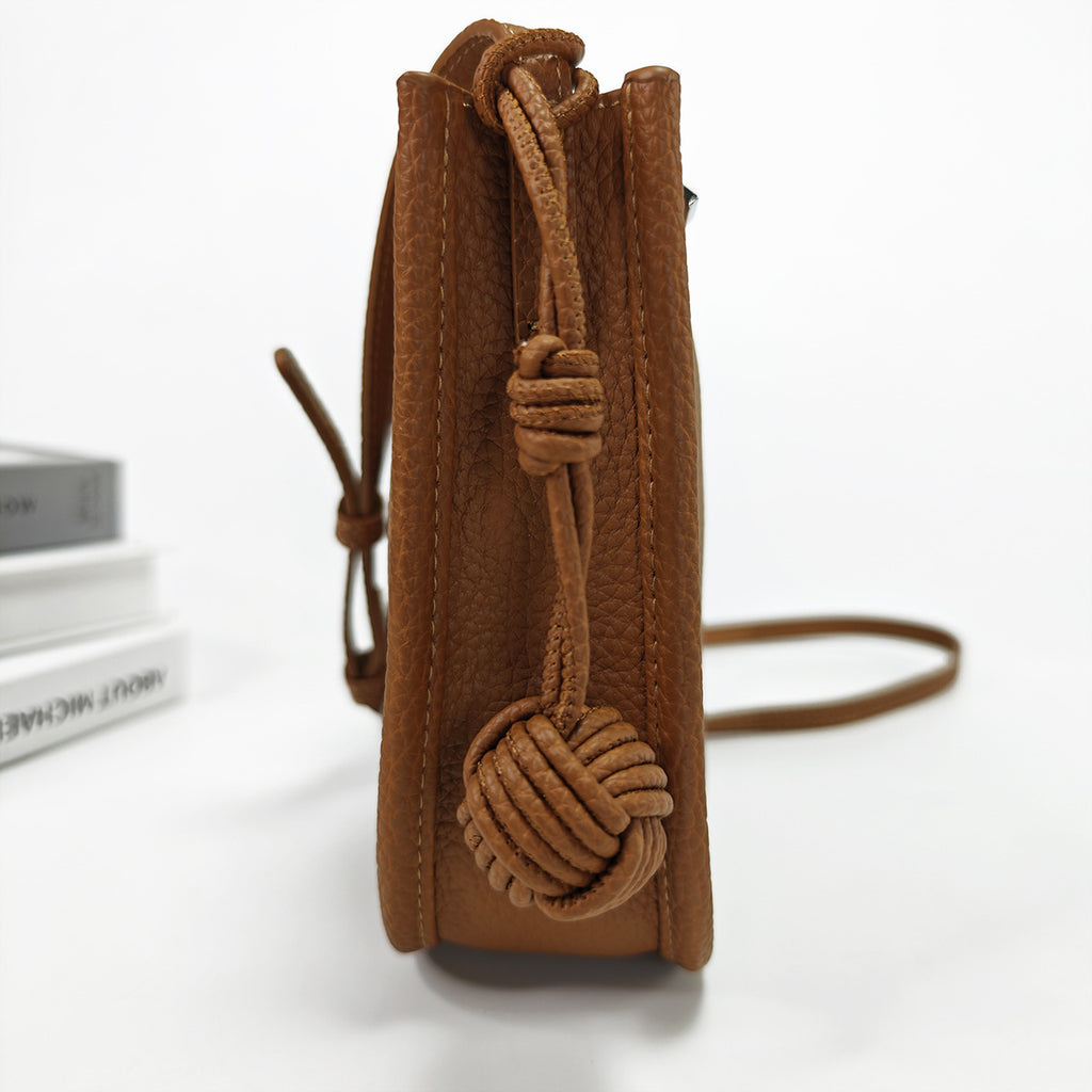 Genuine Leather Small Bucket Bag Trendy Small Bag for Women Fashion Woven Ball Phone Bag Versatile Shoulder Crossbody Bag