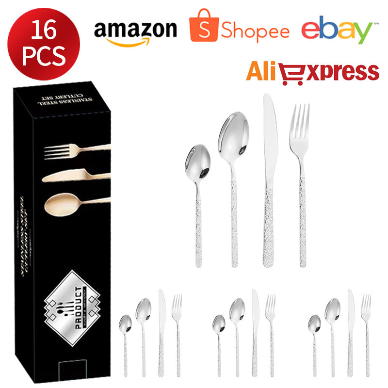 410Stainless Steel Cutlery Set Stone Pattern Knife Fork Spoon24Western-style dining set6Steak Knife and Fork for One Person
