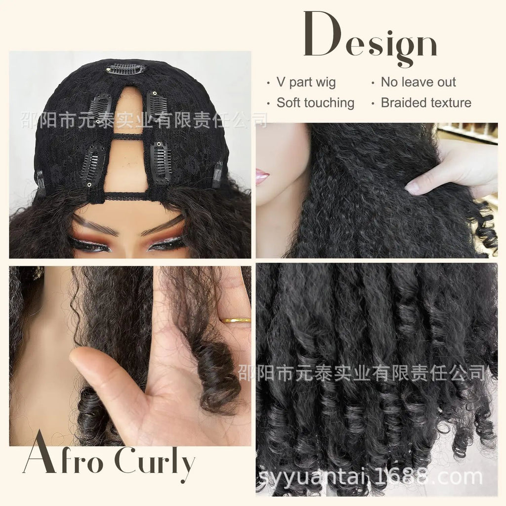 v-part Afro curls Hot Sale 180% Afro Curly Bouncy V Part Wig