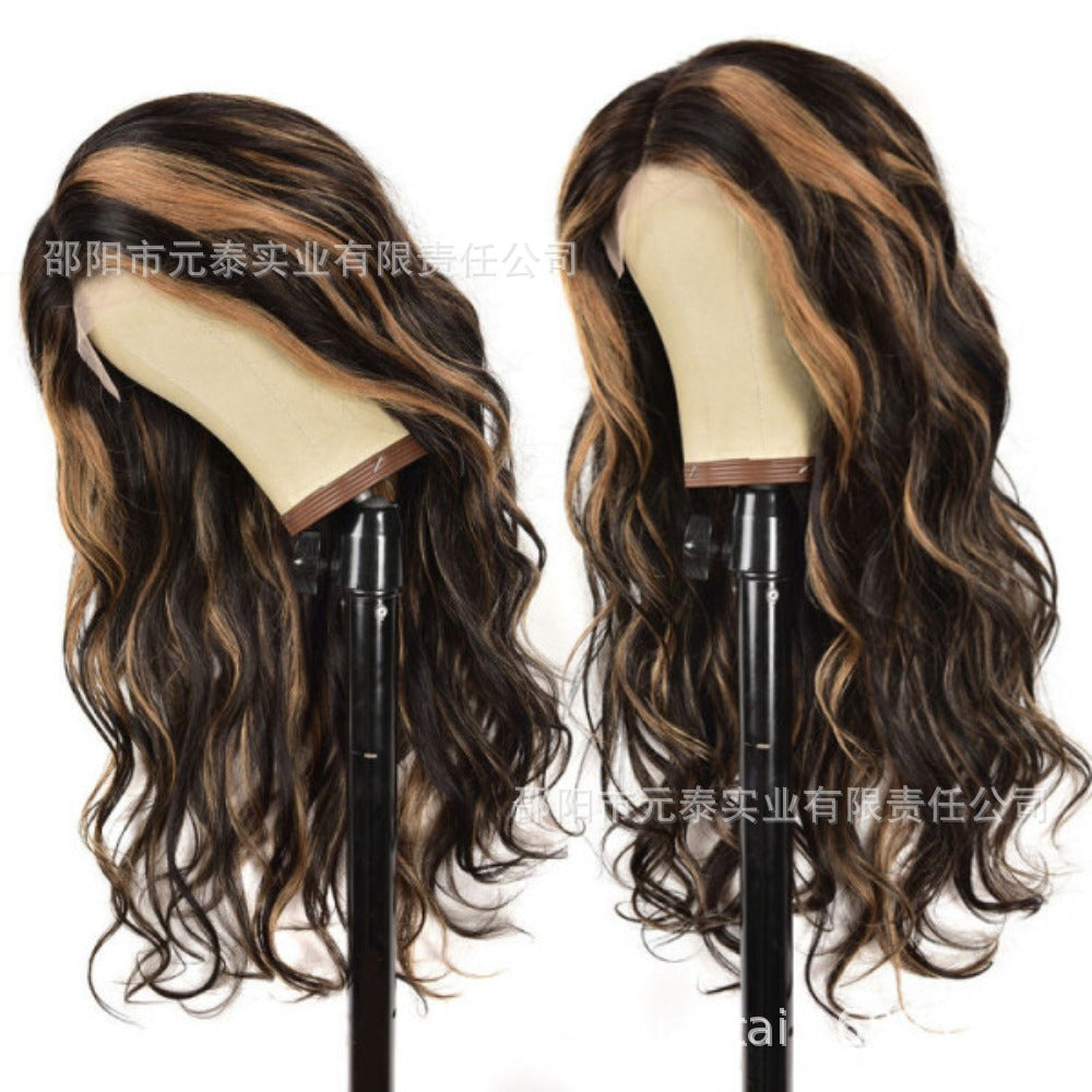 Style Gradient Long Curly Wig for Women Piano Color Wig Export Headpiece13*4*1Slightly Curled Headband Style