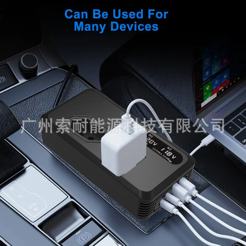 Universal Socket Car Inverter200W Hot Sale12V Turn110V/220V Double USB Double Type-C