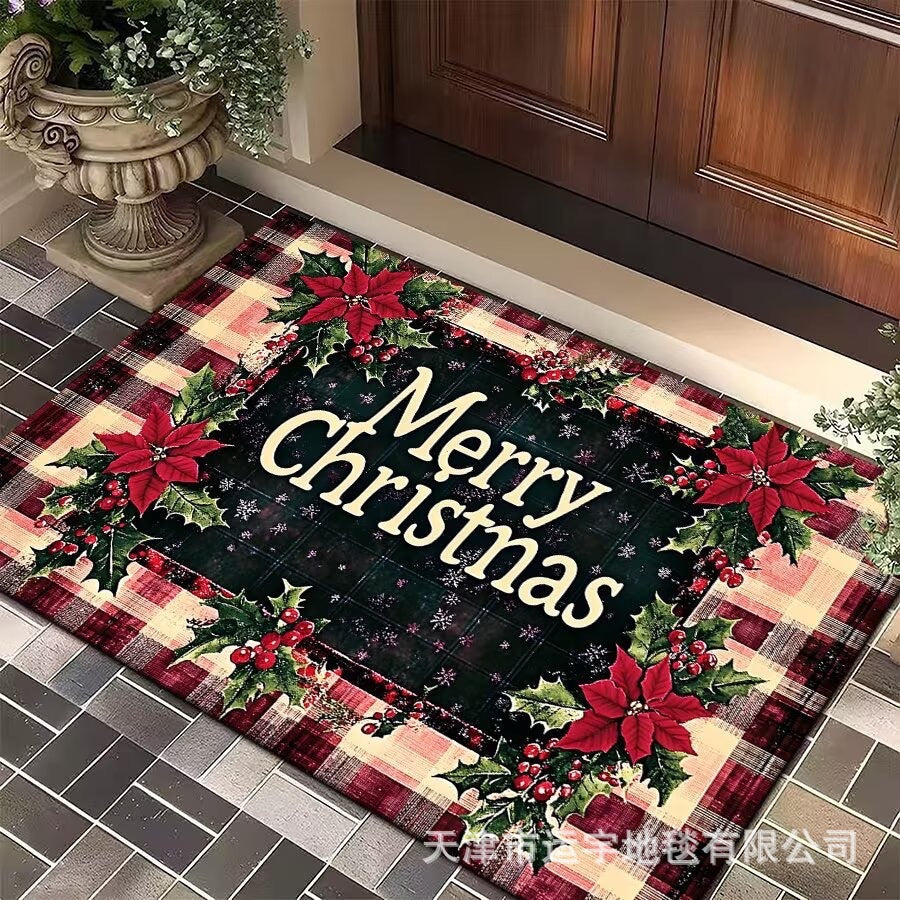 Carpet Crystal Velvet Christmas Floor Mat Cartoon Holiday Decoration Entry Door Floor Mat Dirty Resistant Foot Mat