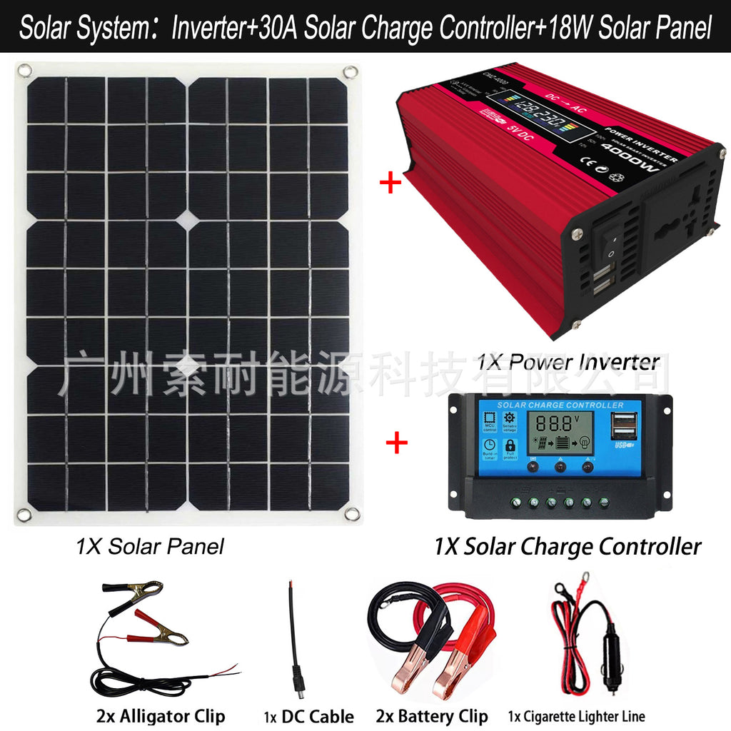 12V Solar Energy Kit System: Inverter 30A Controller 18W Solar Panel Solar System