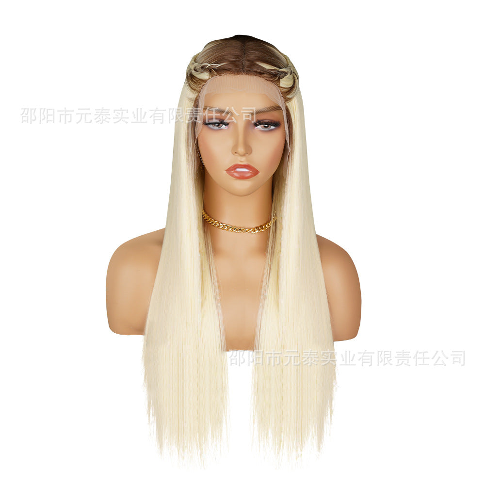 Front Lace DRS88Long Straight Hair13*4Synthetic Hair Wig Cap Half Hand-Woven High-Temperature Fiber wig European and American Style