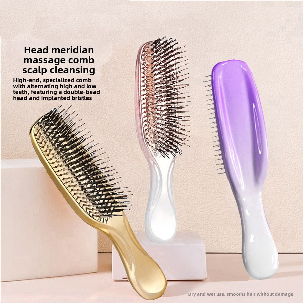 Cross-Border Meridian Fluffy Scalp Cleaning Care Comb High Low Comb Teeth Dry Wet Dual-Use Smooth Hair Fine Needle Electroplated Massage Comb
