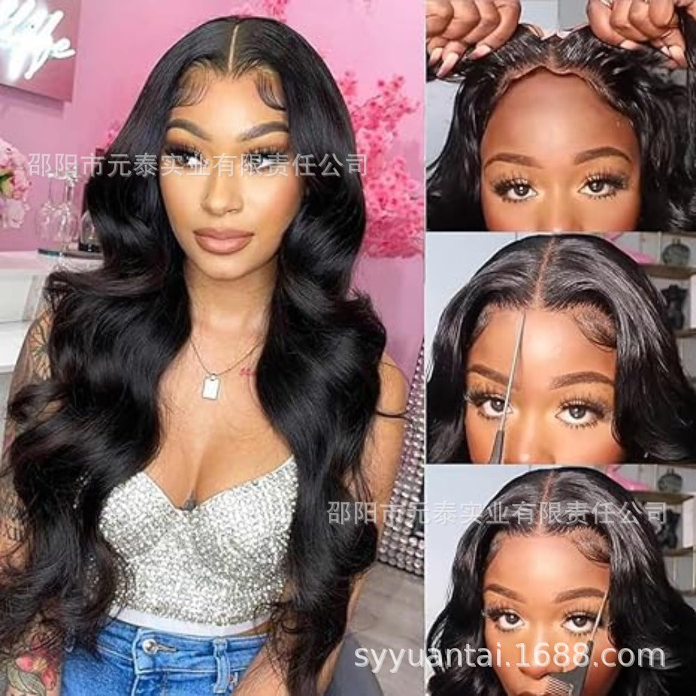 European and American Style Black Big Wave Long Hair Wig for Women, Amazon Available, Front Lace Mesh Synthetic Wig, European and American Style