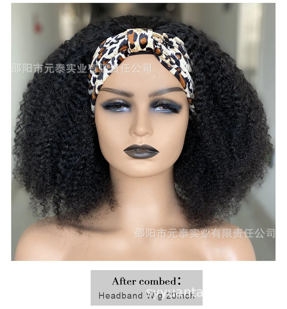 Kinky Curly Headband Wig  Brazilian Human Hair 180% Density