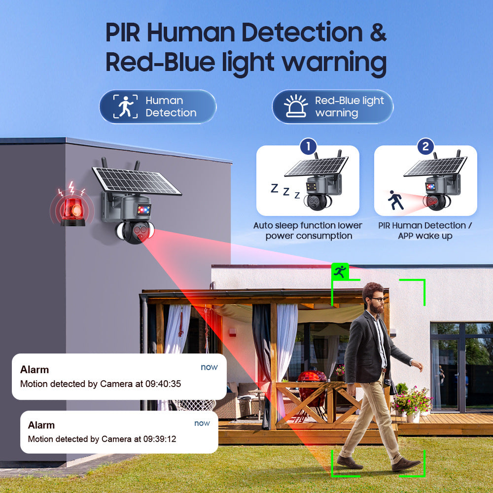 New Product12Binocular Hybrid Zoom Solar Camera Courtyard6MP High Definition Red and Blue Alarm Monitoring