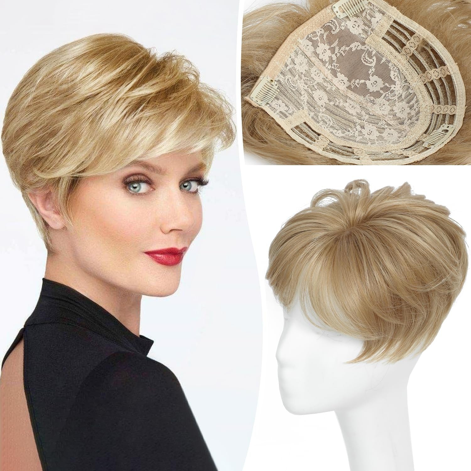 Hairpiece for Women, European and American Style, Top Hair Patch, Synthetic Short Curly Hair, Volume Enhancer, Gray Hair Cover, Breathable Hairpiece