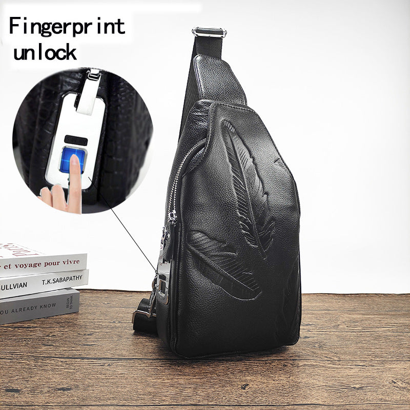 Anti-theft Bag Men's Genuine Leather Chest Bag High-end Security Password Lock Travel Outdoor Crossbody Small Backpack Men's Shoulder Bag