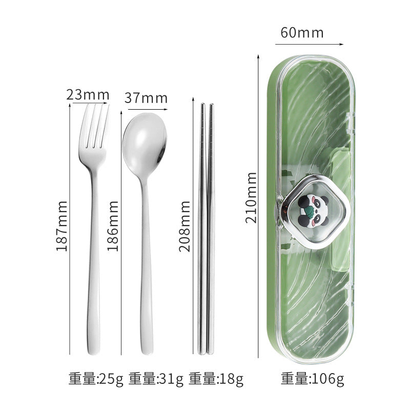 304Stainless Steel Tableware Student Cartoon Portable Tableware Set Work Outdoor Fork Spoon Chopsticks Three-piece Set