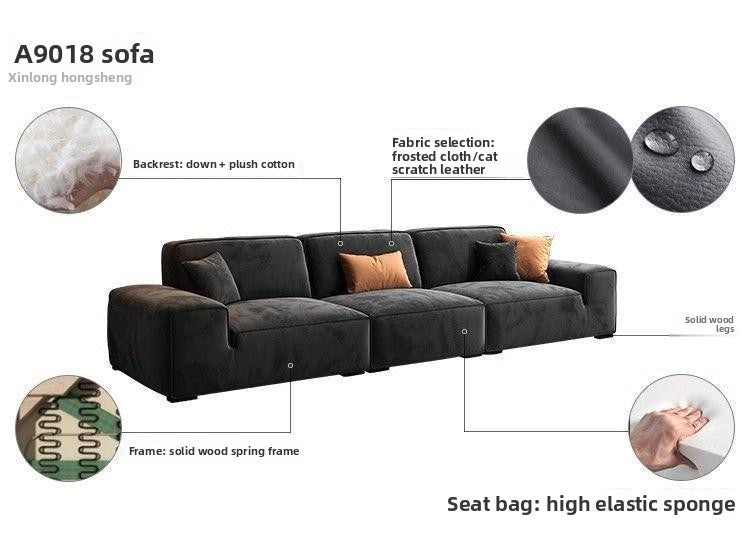 Aweiqi Big Black Cow Fabric Sofa Tofu Block Straight Row Living Room Wash-Free Cat Scratch Fabric Matte Chenille Velvet Sofa