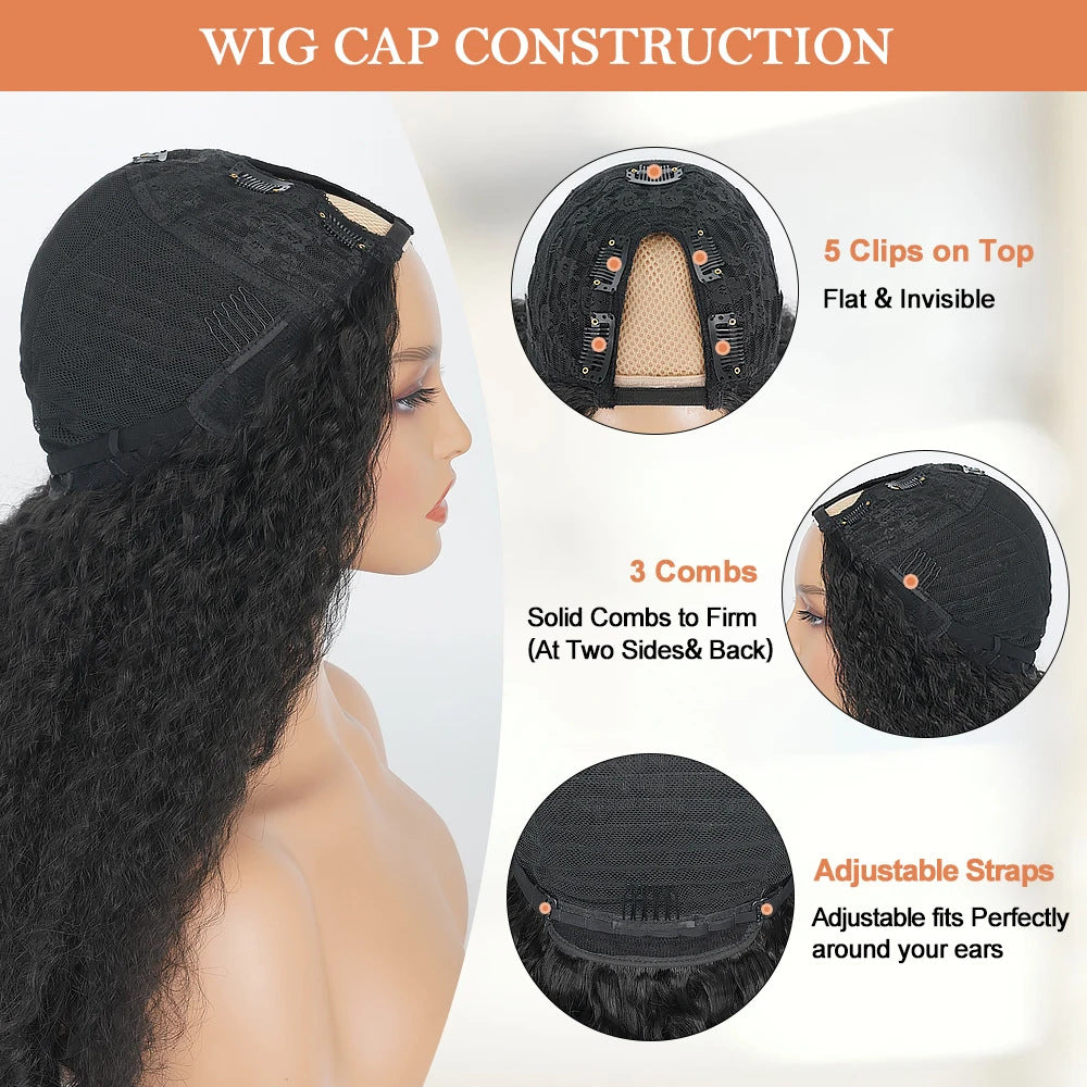 YAKI Straight Hair with Curly Ends Synthetic Wig V High-Temperature Fiber Wig with Hollow Top