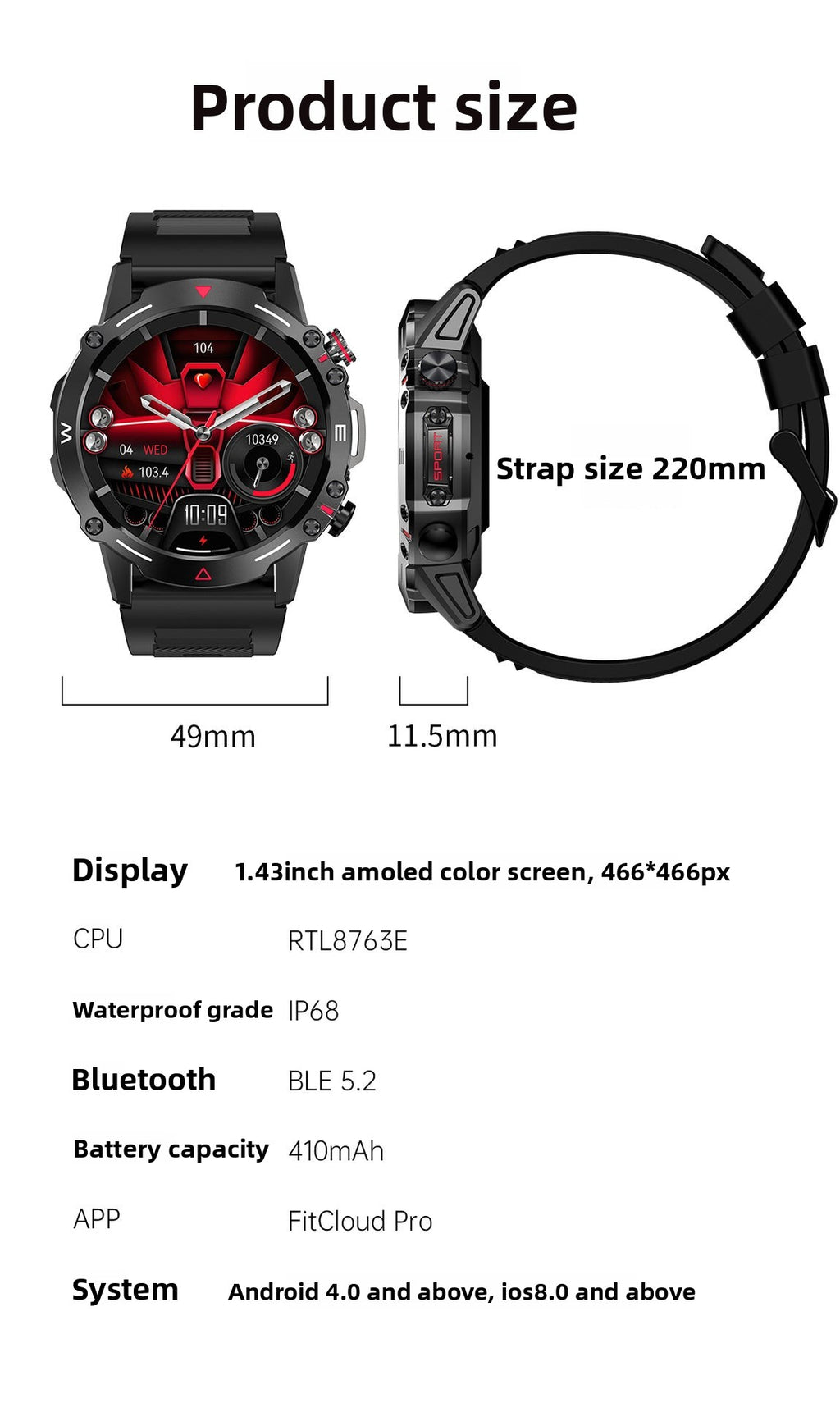 HK87Smart Watch Bluetooth Call Heart Rate Monitoring Exercise Blood Oxygen Blood Pressure AMOLED Bluetooth Version