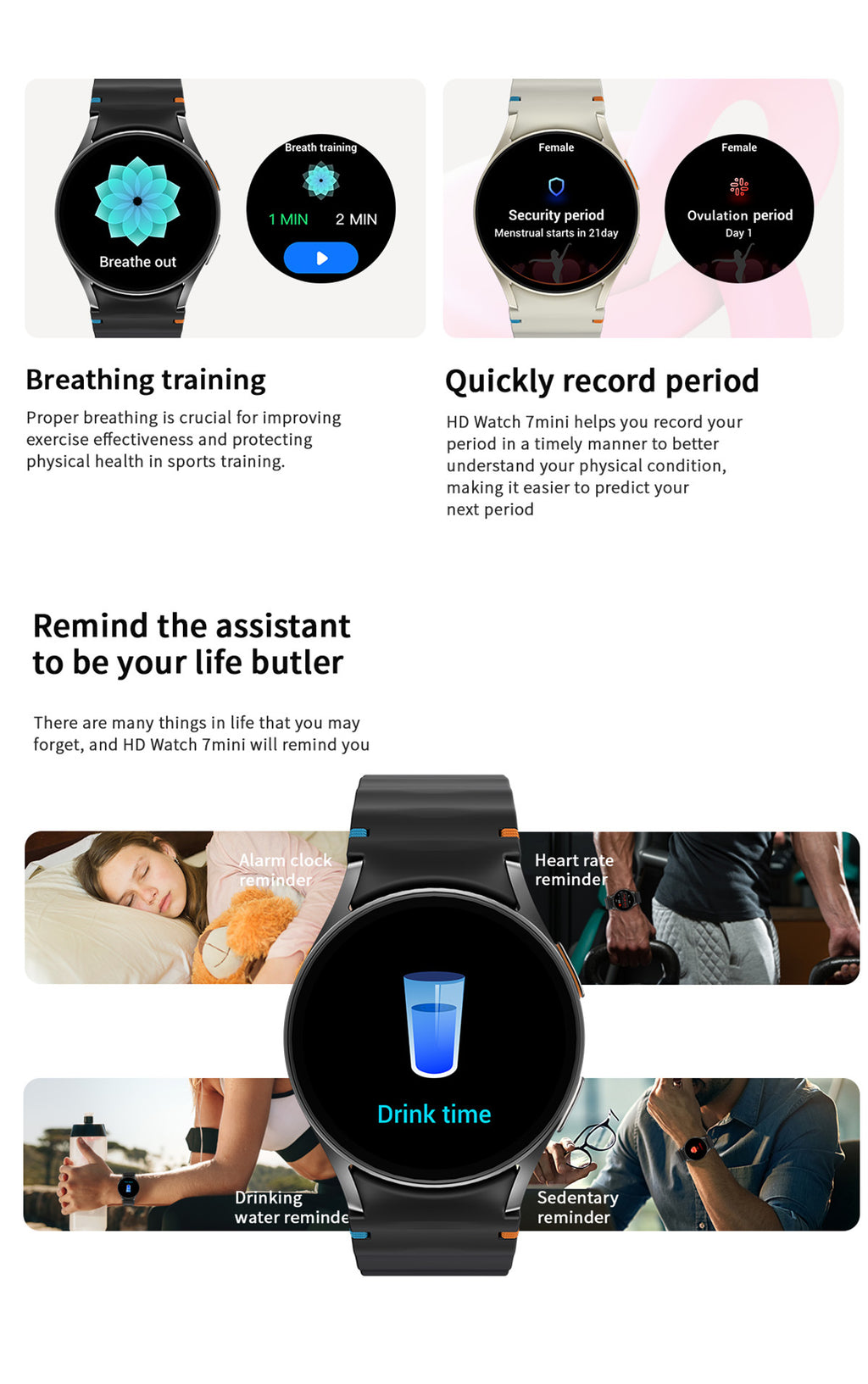 HD Watch7 Mini Smart Watch1.32inch Bluetooth call, heart rate monitor, pedometer, sleep monitoring, exercise tracker
