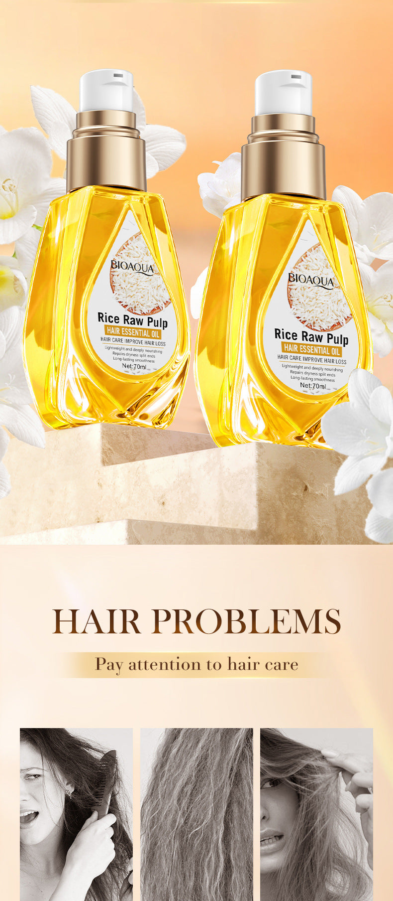 Rice Puree Hair Care Essential Oil70ml BIOAOUA Smooth Repair Conditioner  Wholesale