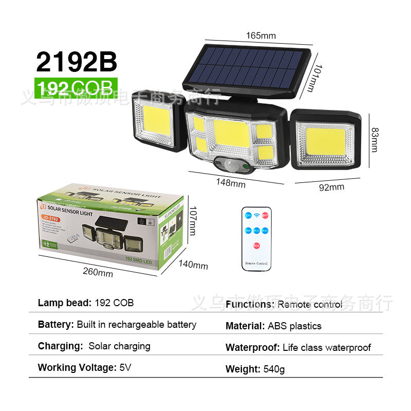 Outdoor Solar Street Light Waterproof Split Wall Light Garden Courtyard Light Human Body Sensor Light Rotatable Three-Head Light