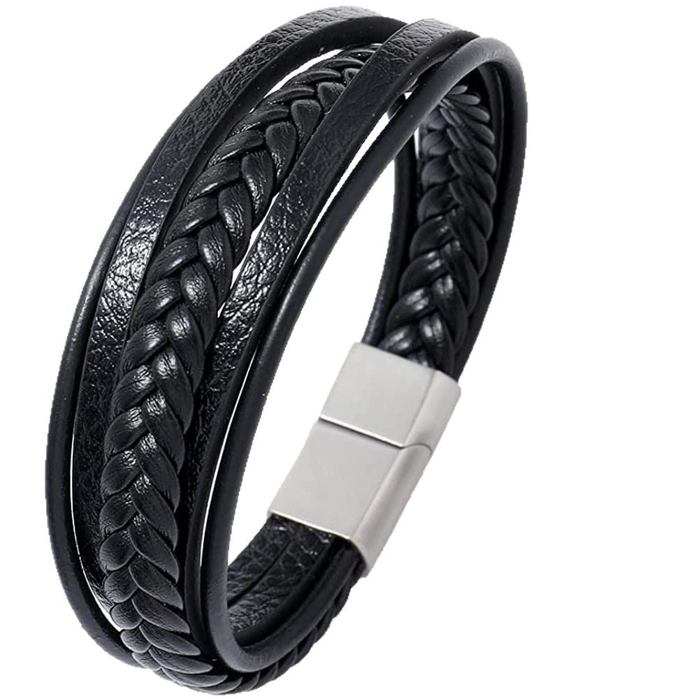 Vintage Multi-layer Hand-woven Bracelet Men's Simple Gift Bracelet Alloy Magnetic Clasp Tiger Eye Stone Leather Bracelet
